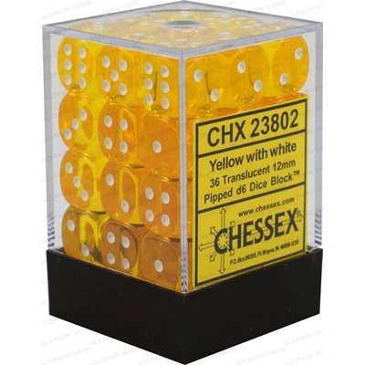 Chessex Translucent Dice - 36 x D6 - 12mm - Yellow/White